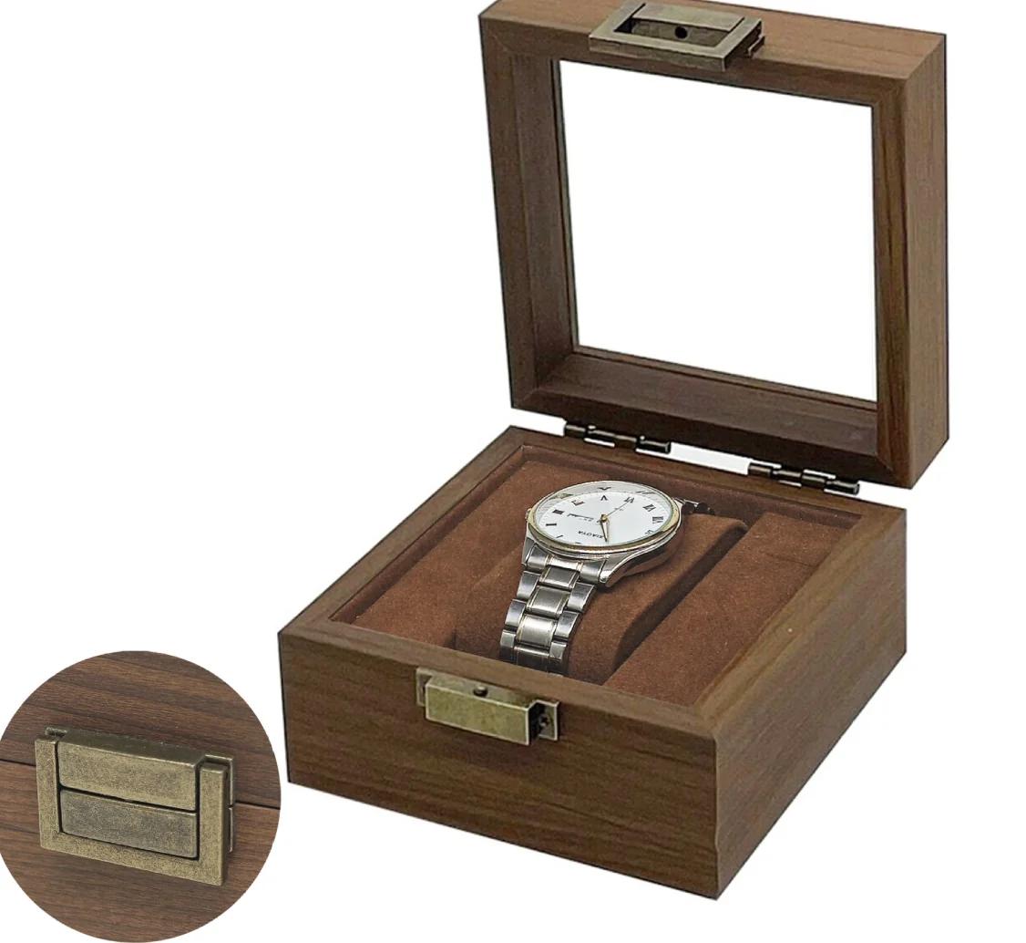 Einzeluhrenbox mit Schwarznussfurnier und Sichtfenster