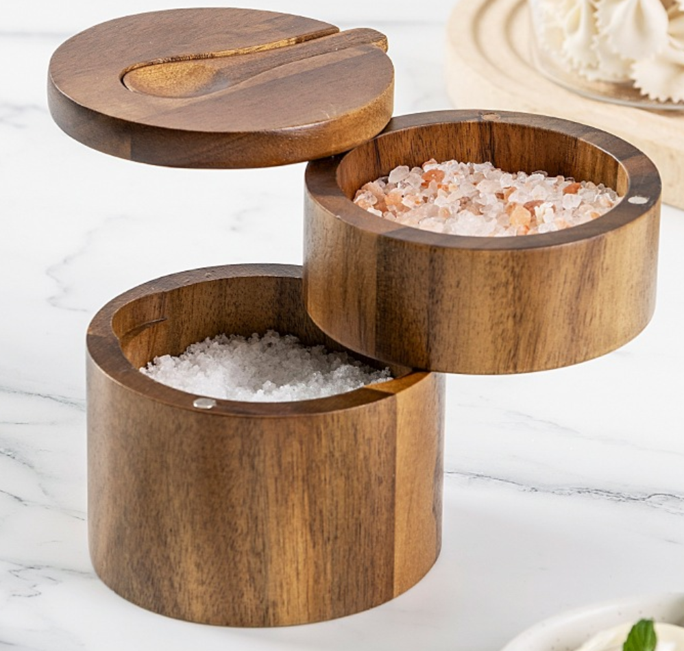 Acacia Stacked Salt & Spice Box