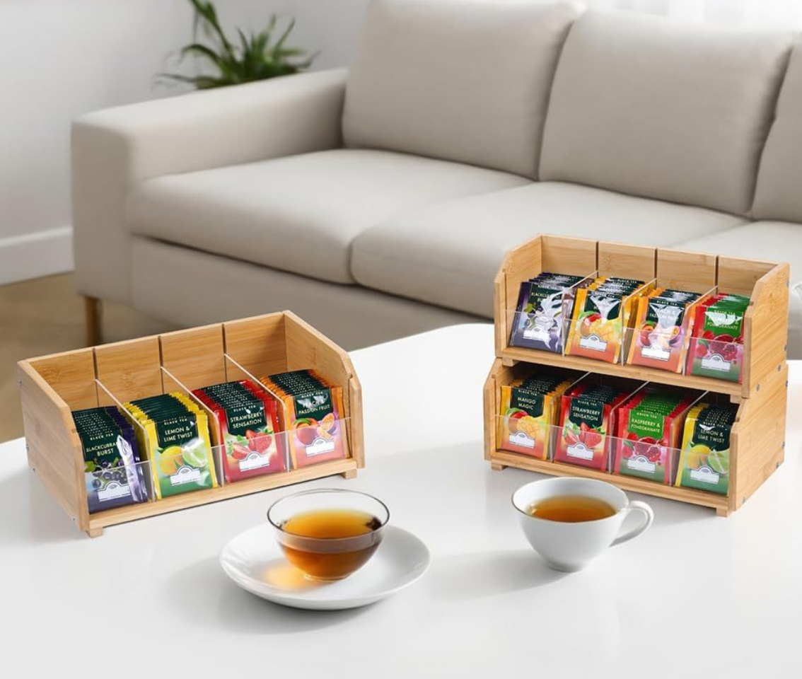 Bamboo 2-Tier Tea Display Caddy