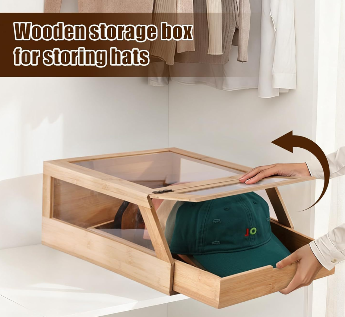 Bamboo Hat Storage Box with Drawer