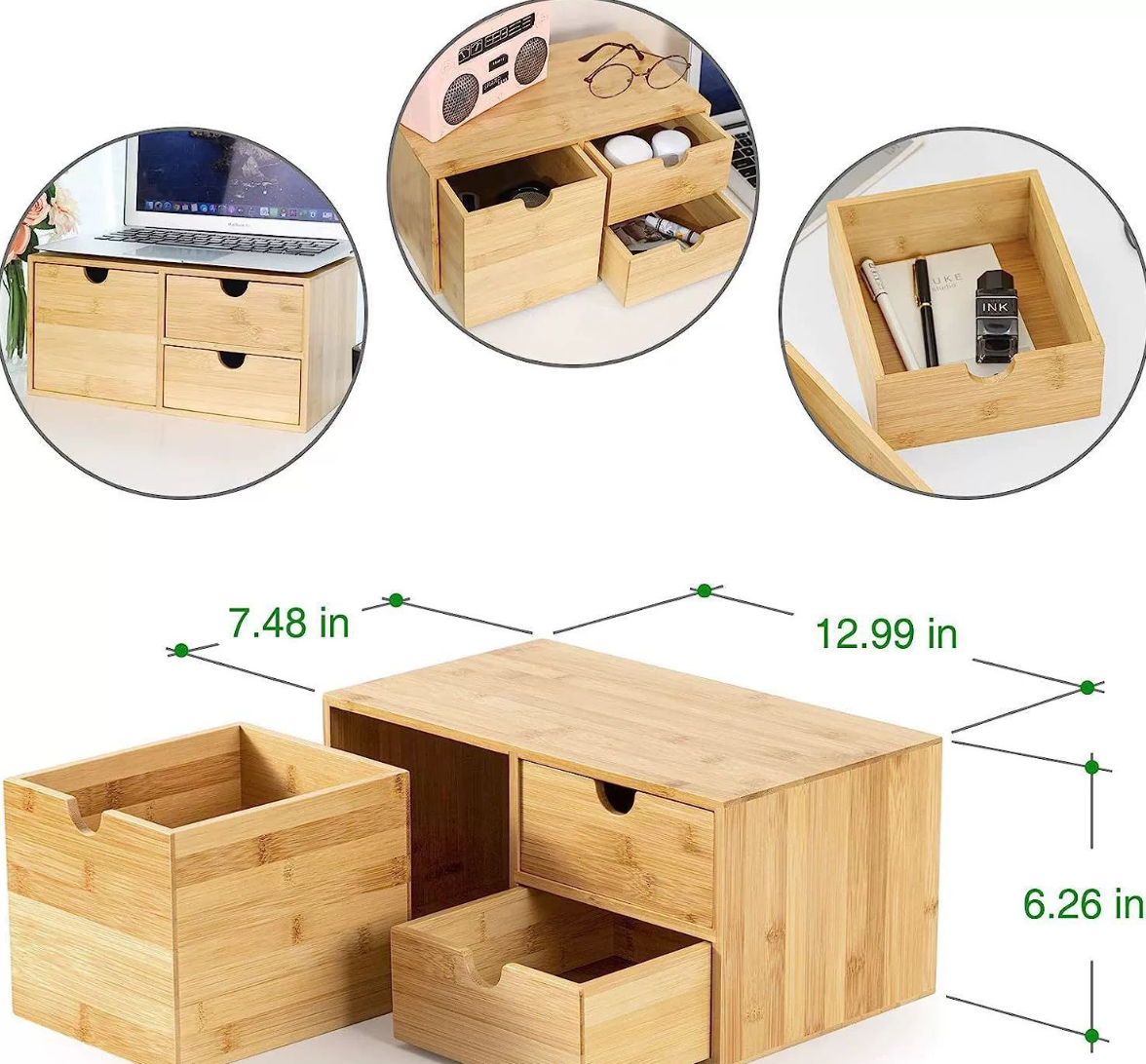 Bamboo 3-Drawer Desk Organizer