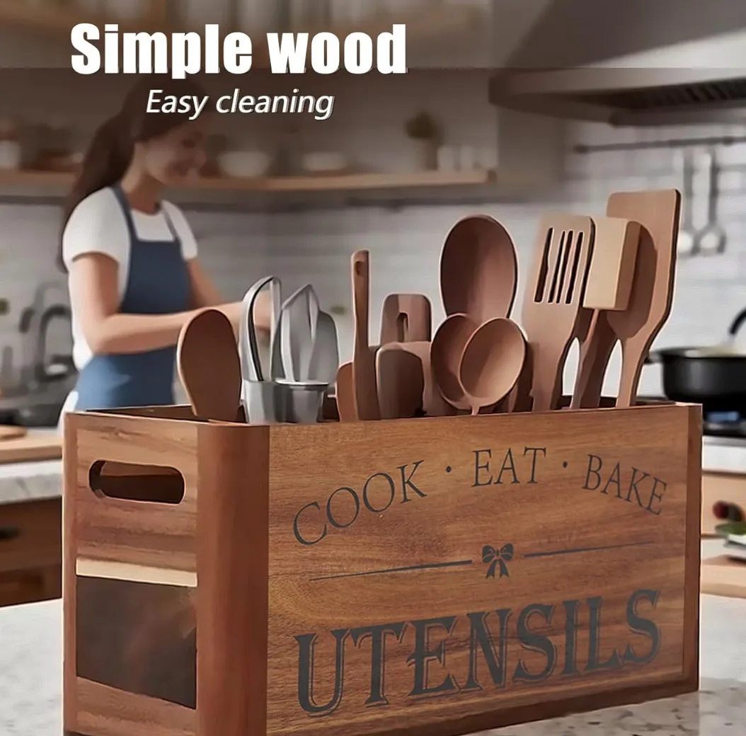 Acacia Wood Utensil Box
