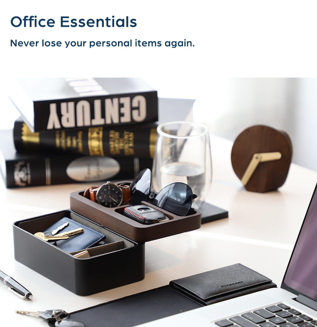 Walnut Magnetic Office Watch Tray