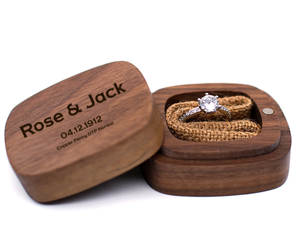 Walnut Engraved Engagement Ring Box