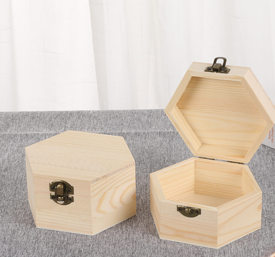 Pine Hexagonal Hinged Box