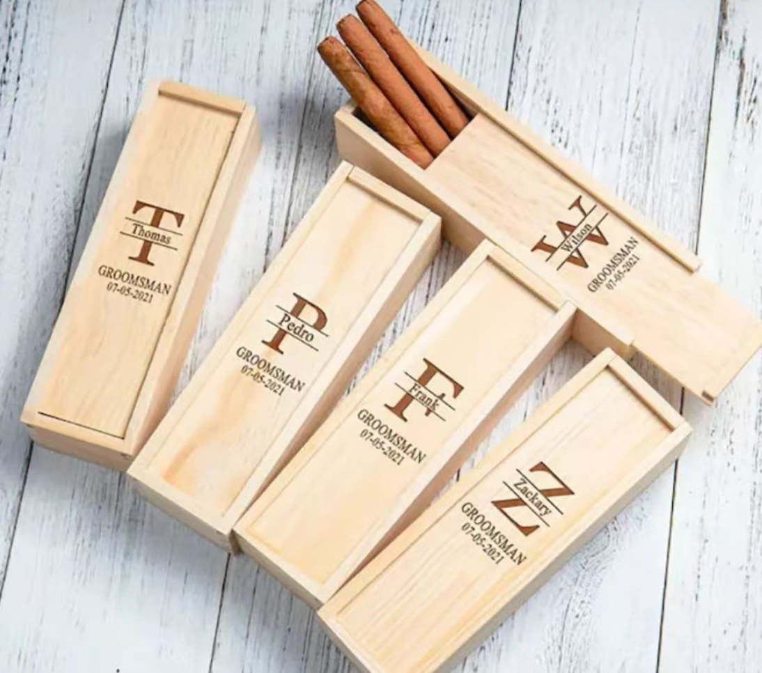 Pine Groomsman Cigar Sliding Box