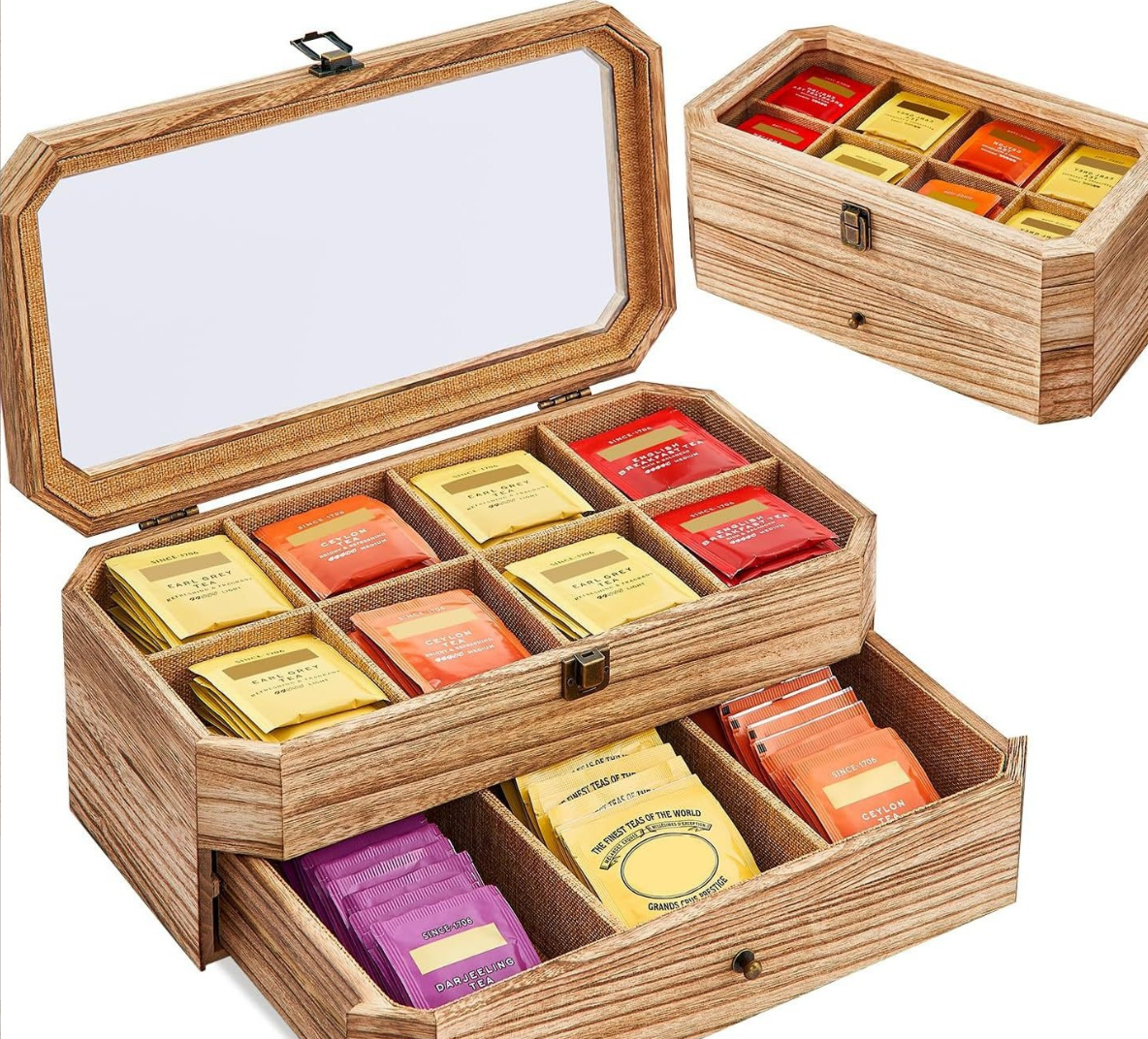 Zebrawood-Pattern 8-Compartment Tea Box