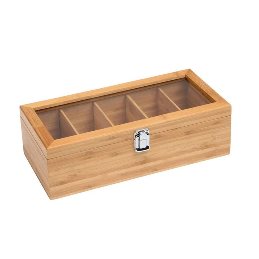 Bamboo Tea Organizer with Clear Lid