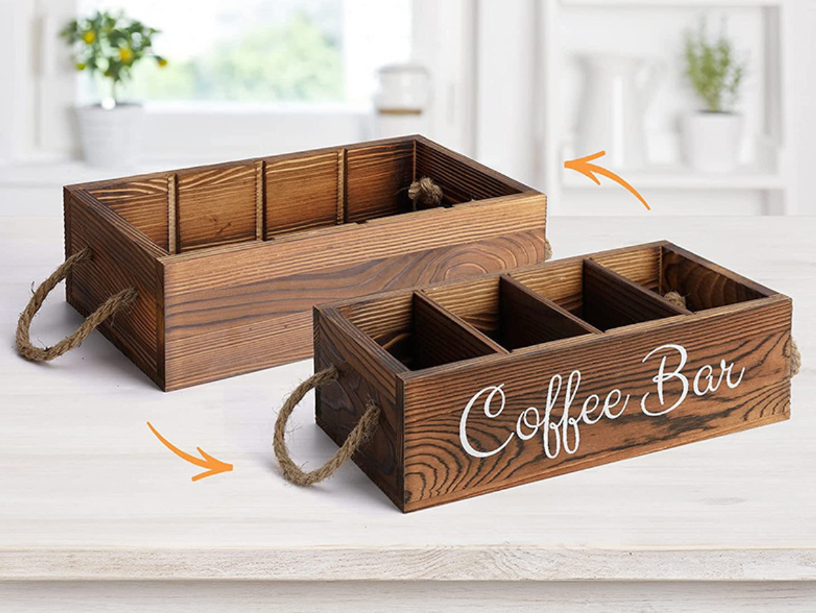 Rustic "Coffee Bar" Caddy Set with Rope Handles