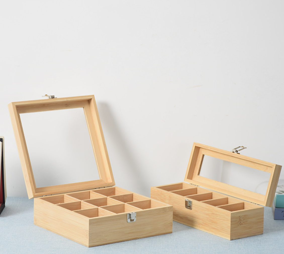 Bamboo 8-Compartment Tea Box with Clear Lid