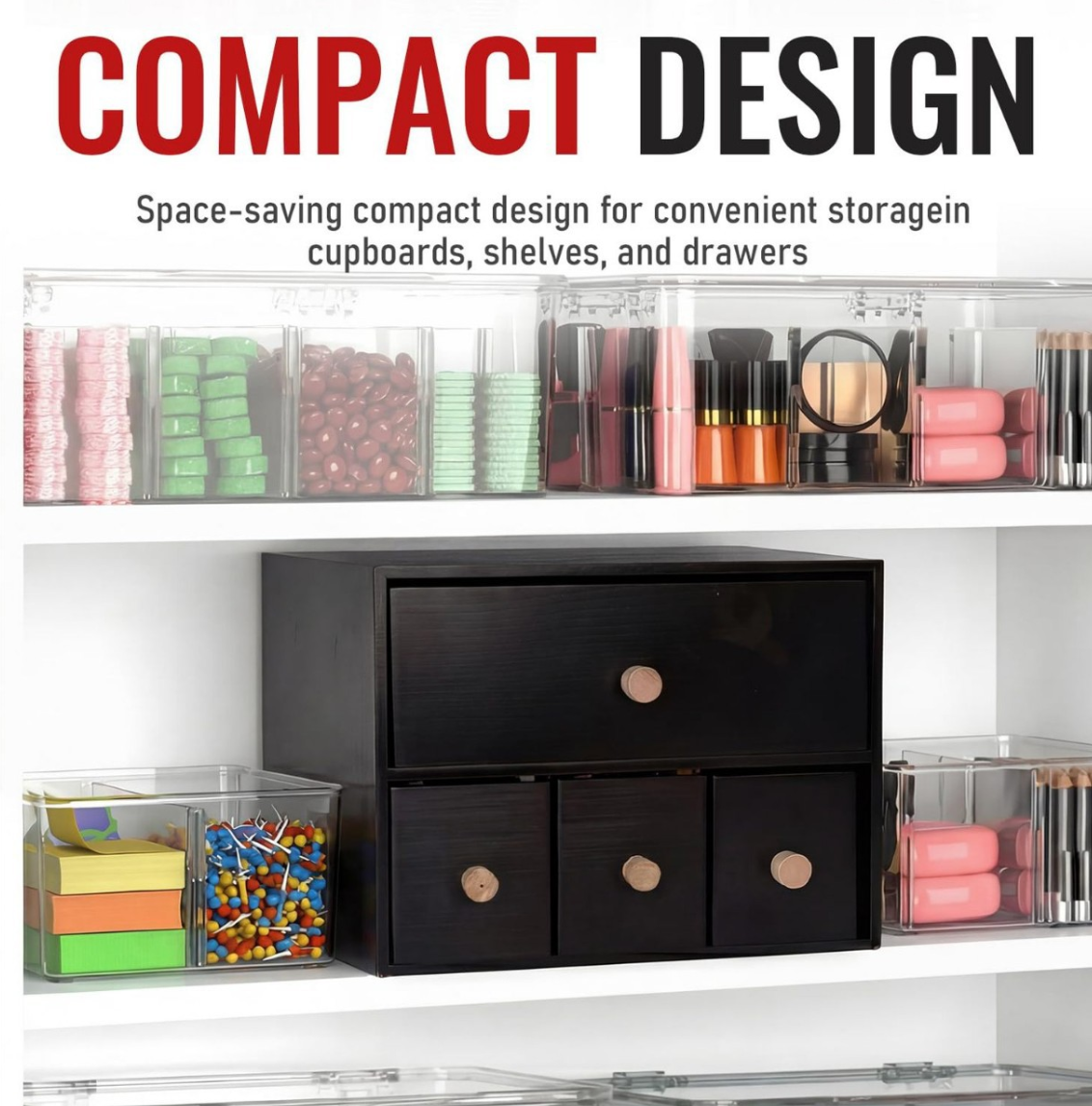 Black 3-Drawer Compact Tea / Coffee / Spice Storage
