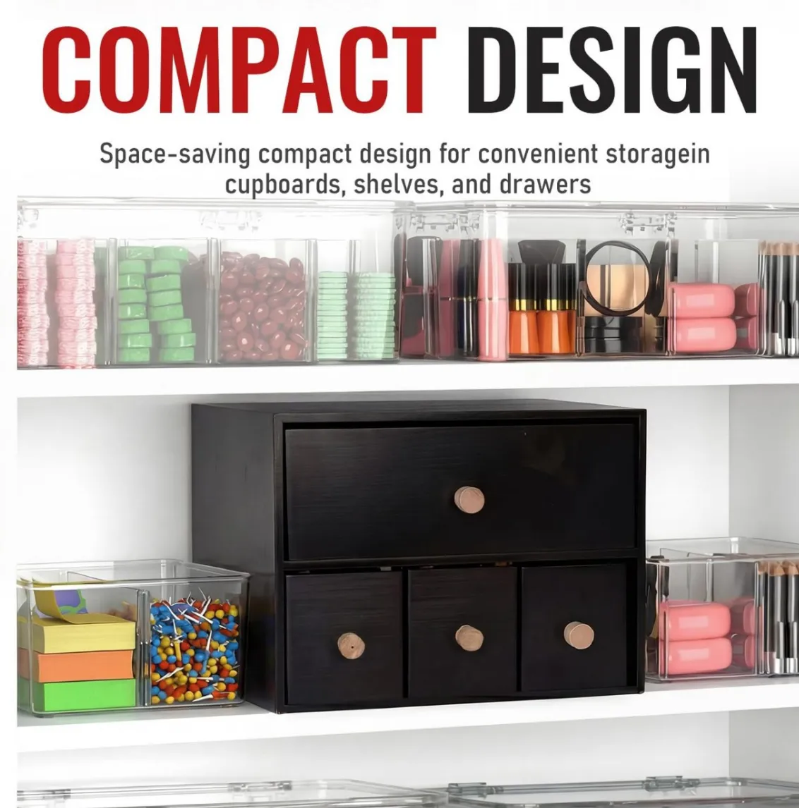 Black 3-Drawer Compact Tea / Coffee / Spice Storage