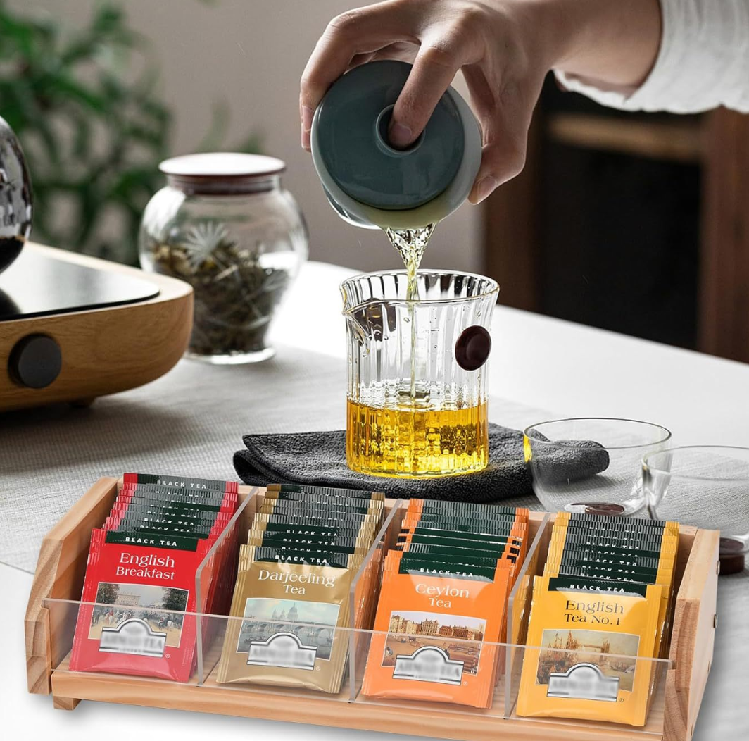 Bamboo 4-Compartment Open Tea Box with Acrylic Top