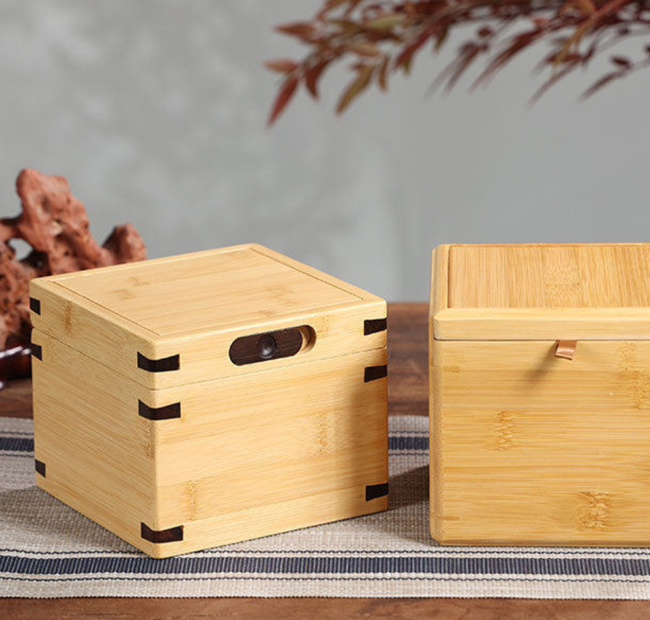 Bamboo Hinged-Lid Sugar / Tea Cube Box