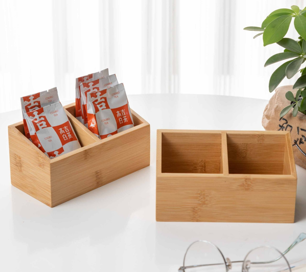 Bamboo 2-Compartment Mini Sachet Caddy
