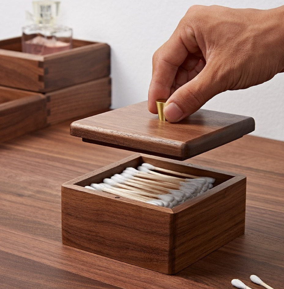 Walnut Cotton Swab / Q-Tip Box