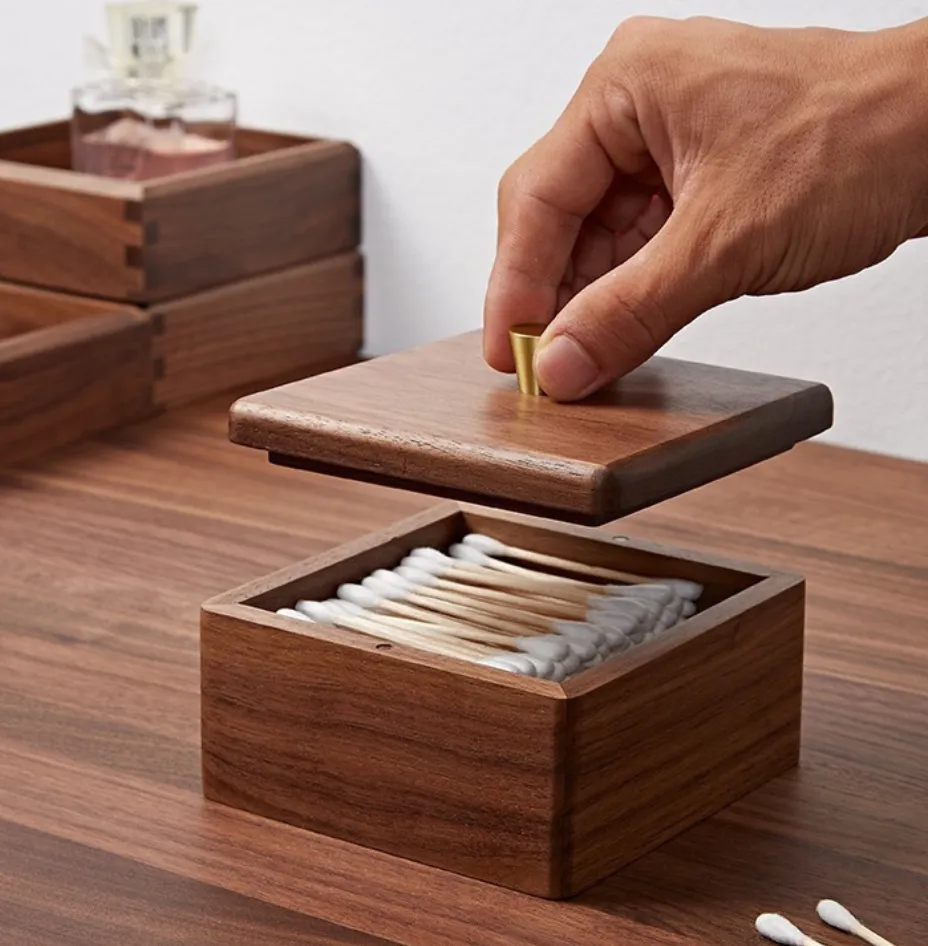Walnut Cotton Swab / Q-Tip Box