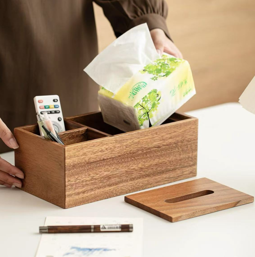 Walnut Tissue Box + Multi-Cell Organizer