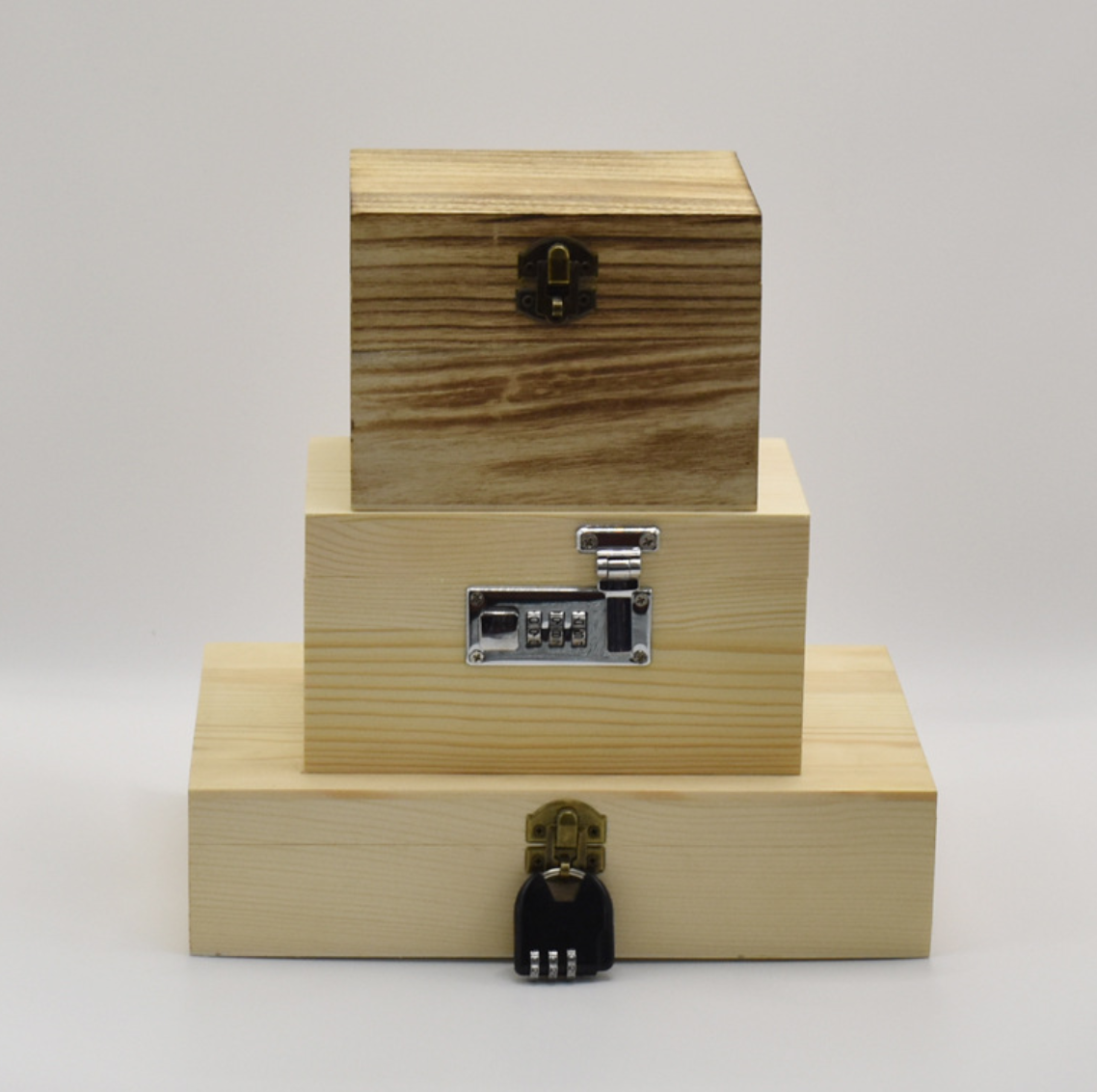 Pine 3-Size Lock Box Set