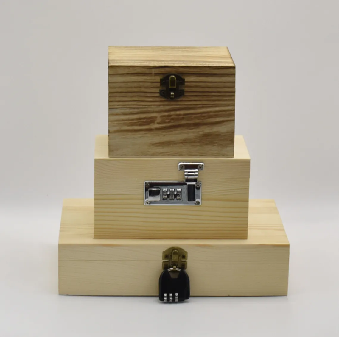 Pine 3-Size Lock Box Set